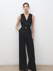 Mango Blue Pinstripe Jumpsuit With Belt - Image 1 of 7