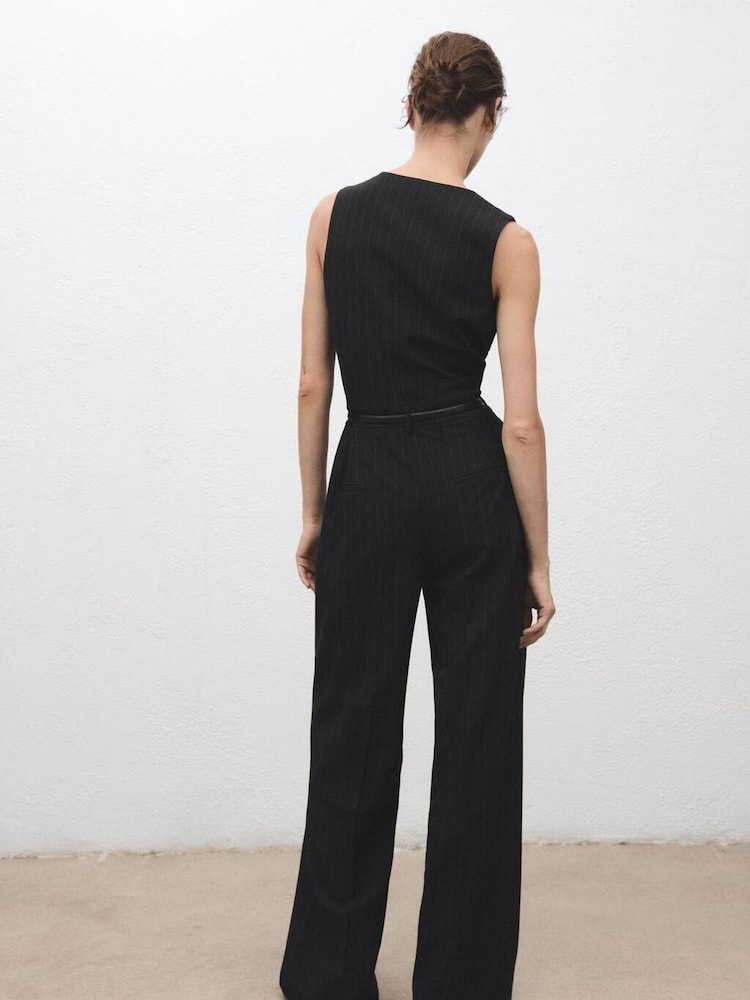 Mango Blue Pinstripe Jumpsuit With Belt - Image 2 of 7 Mango Blue Pinstripe Jumpsuit With Belt - Image 2 of 7