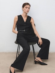 Mango Blue Pinstripe Jumpsuit With Belt - Image 3 of 7