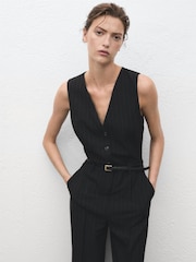 Mango Blue Pinstripe Jumpsuit With Belt - Image 4 of 7