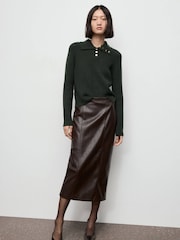 Mango Green Ribbed Long Sleeve Polo Jumper - Image 2 of 6