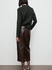 Mango Green Ribbed Long Sleeve Polo Jumper - Image 3 of 6