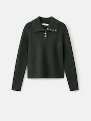 Mango Green Ribbed Long Sleeve Polo Jumper - Image 5 of 6