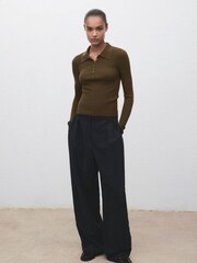Mango Green Polo-Neck Ribbed Sweater - Image 1 of 6