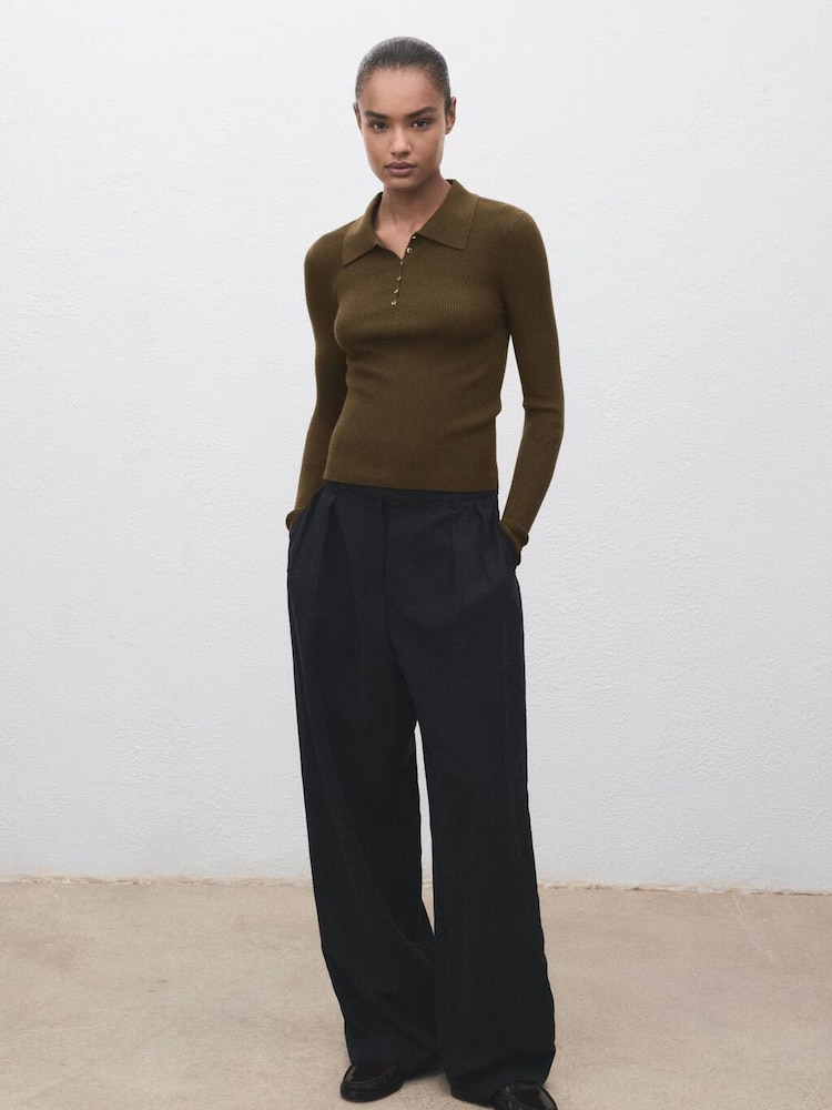 Mango Green Polo-Neck Ribbed Sweater - Image 1 of 6