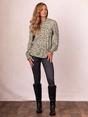 Lakeland Clothing Green Kyla Frill Collar Top - Image 3 of 7