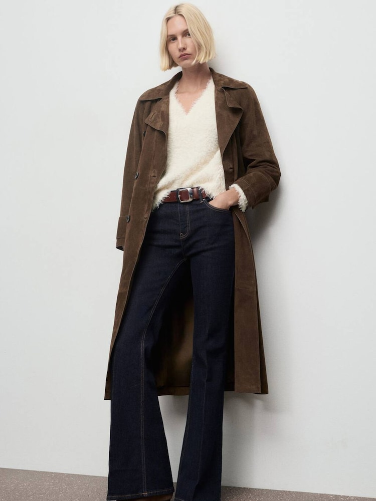 Mango White V-Neck Fluffy Long Sleeve Jumper - Image 1 of 6 Mango White V-Neck Fluffy Long Sleeve Jumper - Image 1 of 6