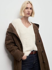 Mango White V-Neck Fluffy Long Sleeve Jumper - Image 2 of 6