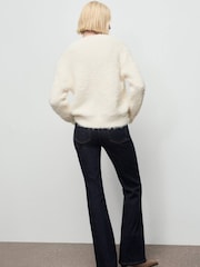 Mango White V-Neck Fluffy Long Sleeve Jumper - Image 3 of 6