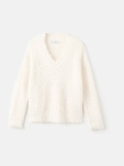 Mango White V-Neck Fluffy Long Sleeve Jumper - Image 5 of 6
