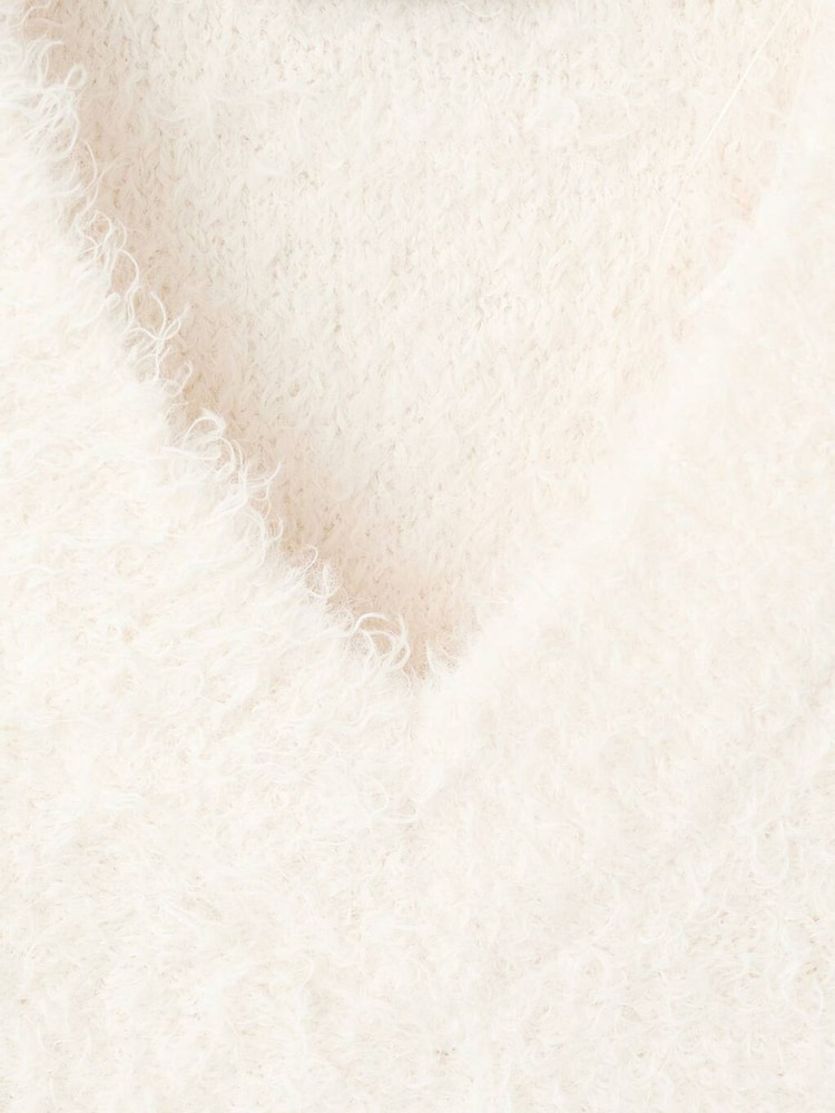 Mango White V-Neck Fluffy Long Sleeve Jumper - Image 6 of 6 Mango White V-Neck Fluffy Long Sleeve Jumper - Image 6 of 6