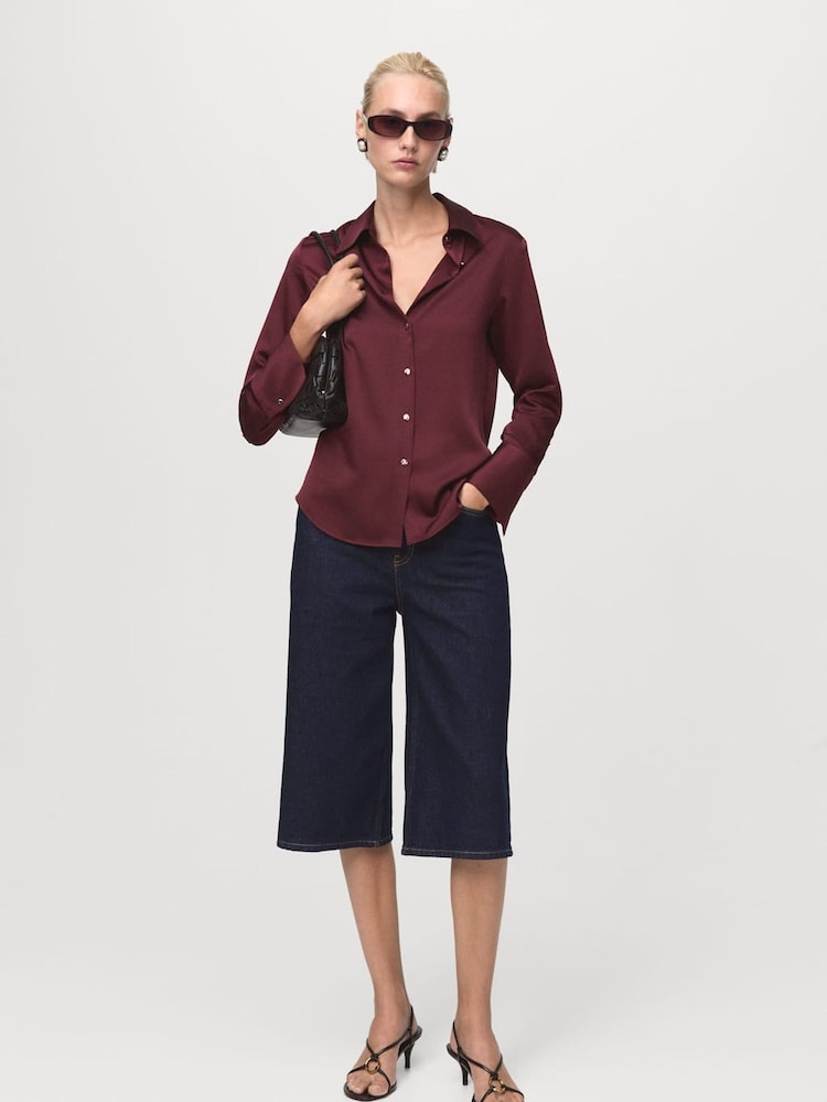 Mango Red Satin Finish Flowy Shirt - Image 1 of 6