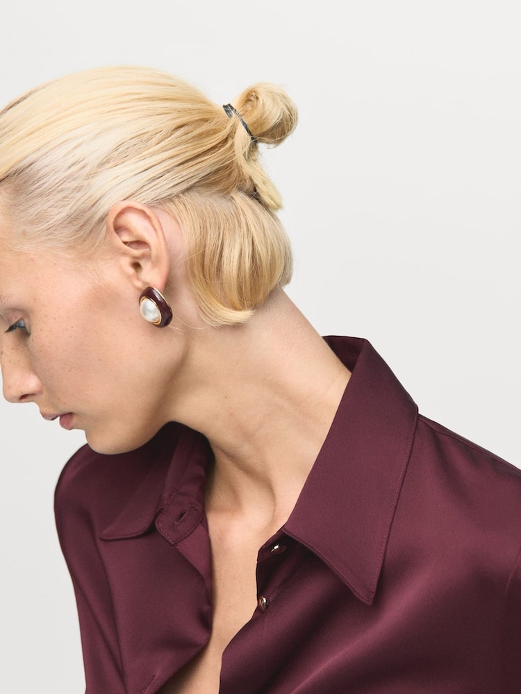 Mango Red Satin Finish Flowy Shirt - Image 2 of 6