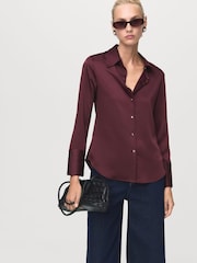 Mango Red Satin Finish Flowy Shirt - Image 4 of 6