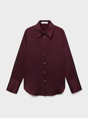Mango Red Satin Finish Flowy Shirt - Image 5 of 6