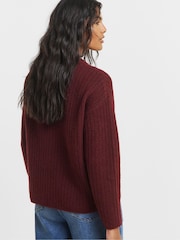 Simply Be Red Crew Neck Ribbed Knitted Cardigan - Image 2 of 4
