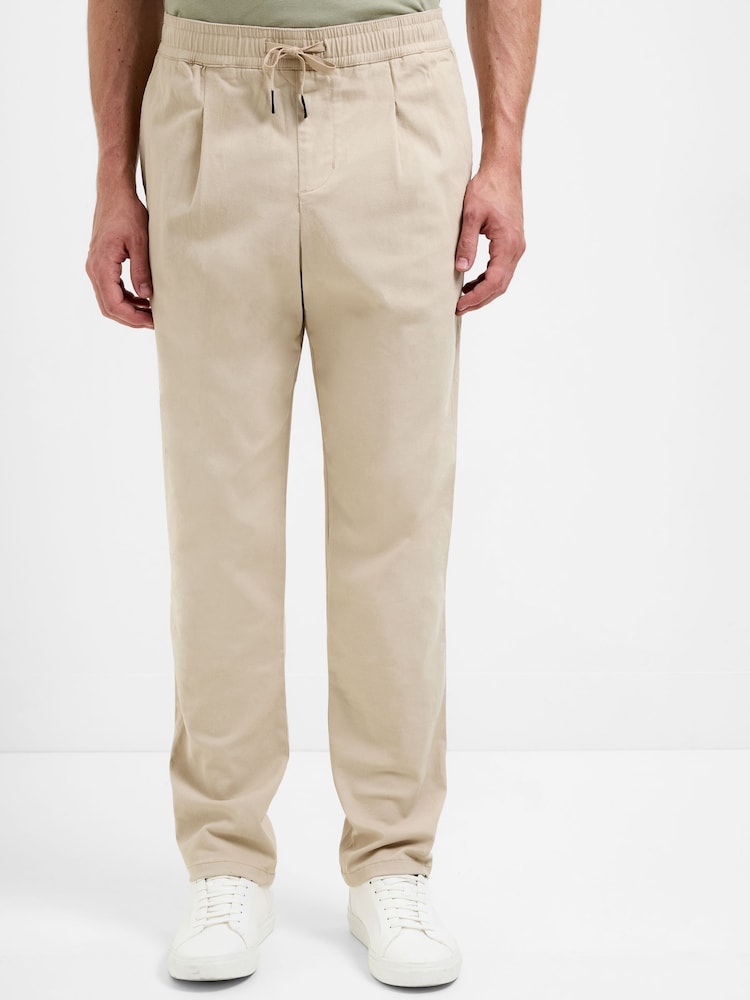 French Connection Natural Cotton Stretch Twill Tapered Leg Elasticated Waist Trousers - Image 1 of 4 French Connection Natural Cotton Stretch Twill Tapered Leg Elasticated Waist Trousers - Image 1 of 4