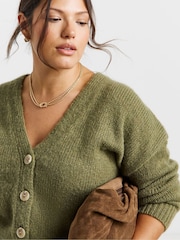Simply Be Green Fluffy Overstitch Knitted Boyfriend Cardigan - Image 3 of 4