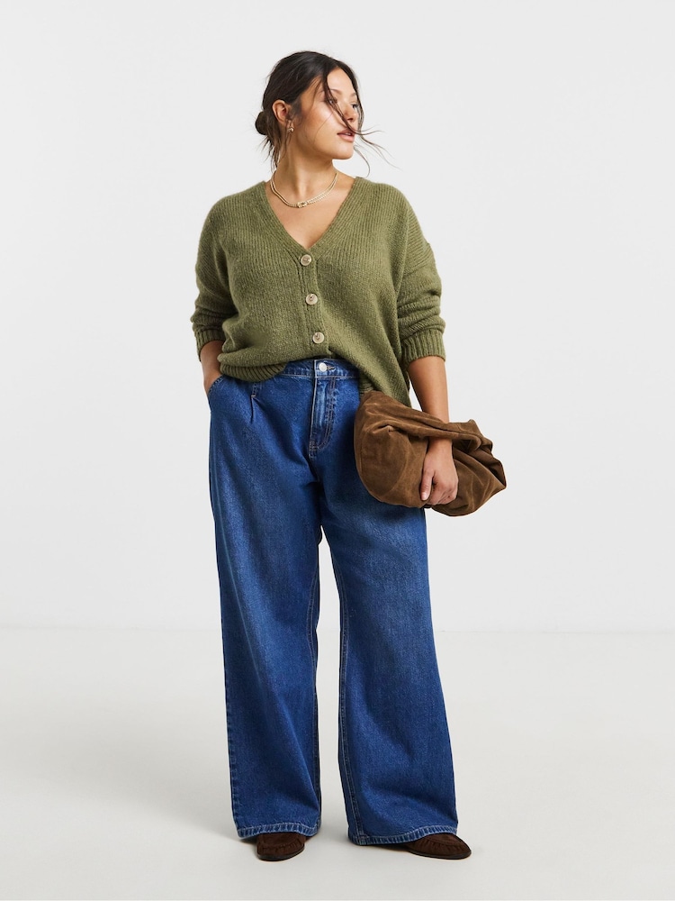 Simply Be Green Fluffy Overstitch Knitted Boyfriend Cardigan - Image 4 of 4