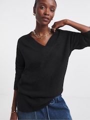 Simply Be Black V-Neck Knitted Tunic - Image 1 of 4
