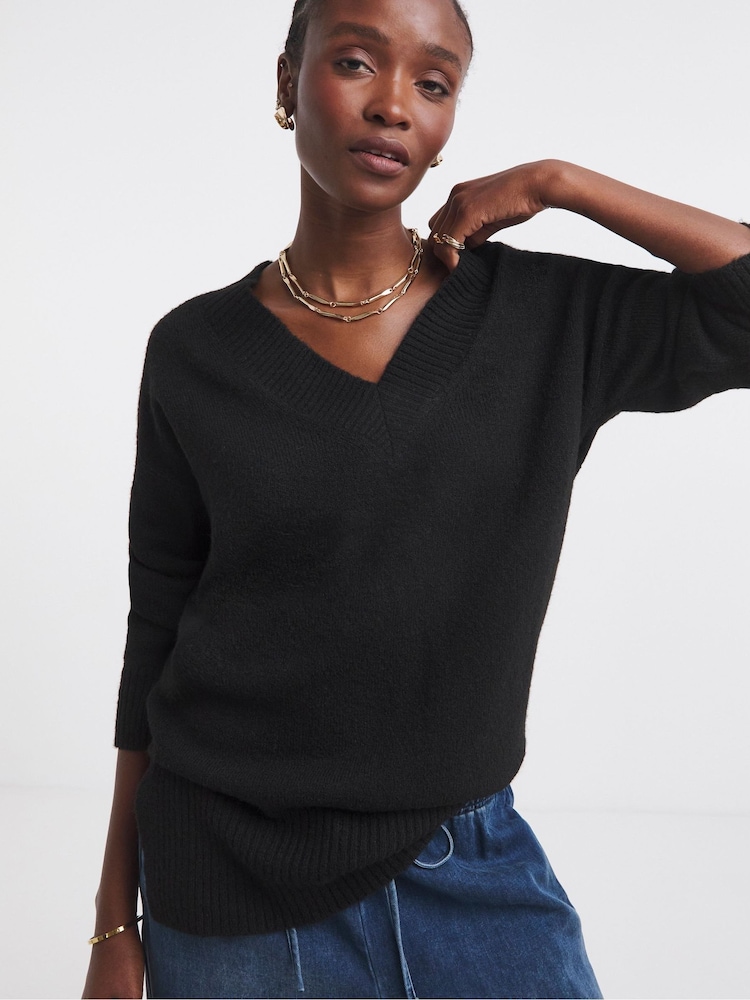 Simply Be Black V-Neck Knitted Tunic - Image 1 of 4
