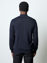French Connection Blue Cotton Nylon Blend Zip-Up Funnel Neck Knit Jumper - Image 4 of 5