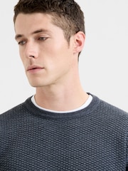 French Connection Diamond Jacquard Textured Crew Neck Long Sleeve Jumper - Imagem 3 de 5