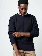 French Connection Blue Cotton Ribbed Knit Crew Neck Long Sleeve Jumper - Image 3 of 5