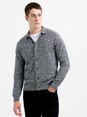 French Connection Grey Cotton Blend Melange Knitted Button-Up Shirt - Image 1 of 5