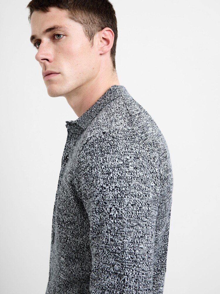 French Connection Grey Cotton Blend Melange Knitted Button-Up Shirt - Image 5 of 5 French Connection Grey Cotton Blend Melange Knitted Button-Up Shirt - Image 5 of 5