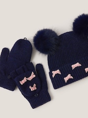 Monsoon Blue Bow Hat & Gloves Set - Image 2 of 2