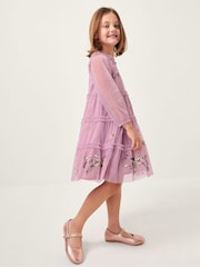 Monsoon Purple Floral Bow Embellished Tulle Dress - Image 1 of 4
