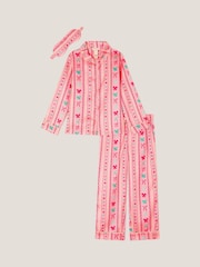 Monsoon Pink Bow Print Satin Long Pyjamas & Sleep Mask Set - Image 2 of 4