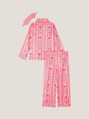 Monsoon Pink Bow Print Satin Long Pyjamas & Sleep Mask Set - Image 3 of 4