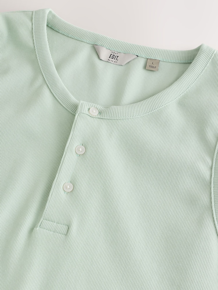 Sage Green Ribbed Henley Vest - Image 3 of 3