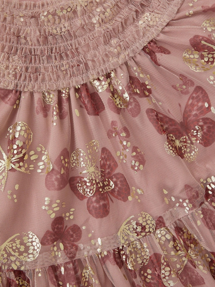 Monsoon Pink Butterfly Foil Print Party Dress - Image 4 of 4