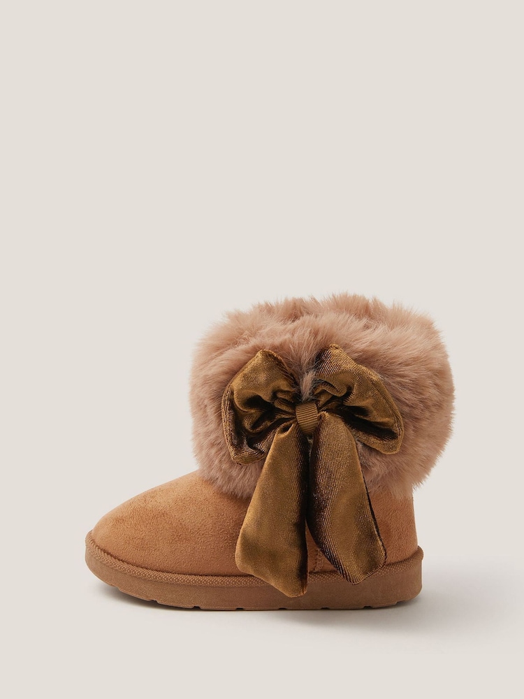 Monsoon Brown Baby Bow Faux Fur Boots - Image 1 of 3