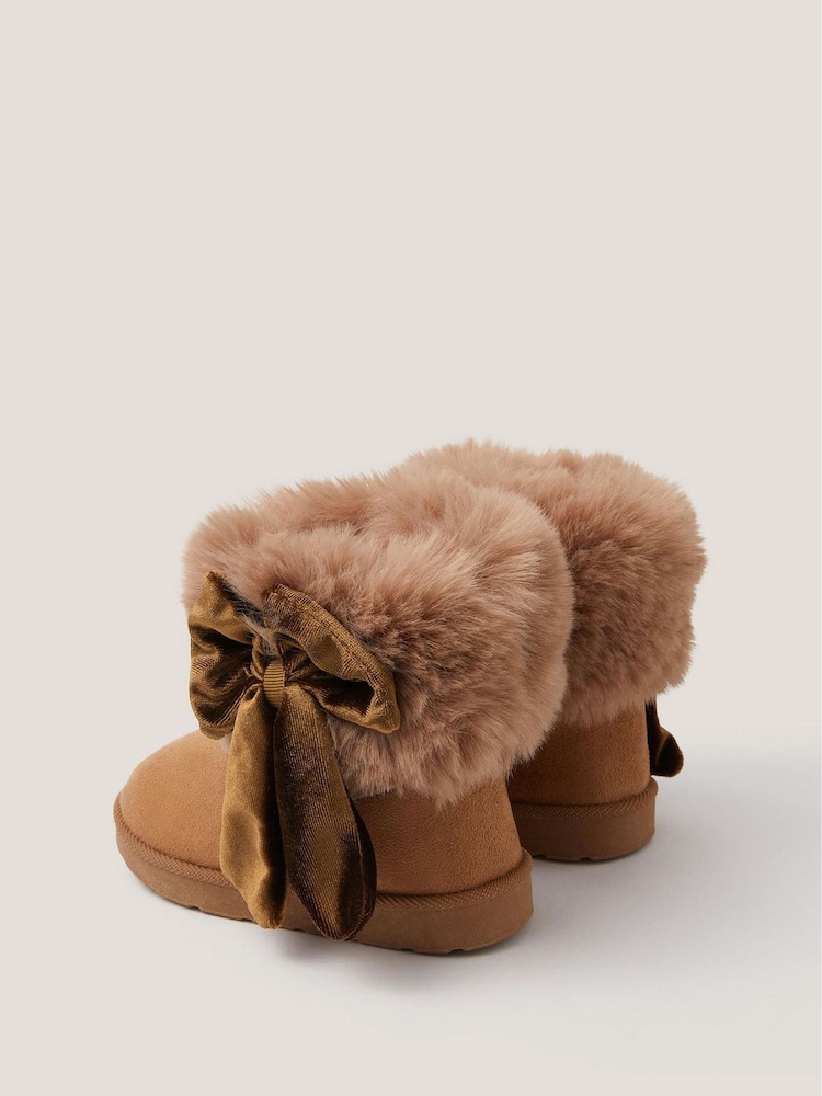 Monsoon Brown Baby Bow Faux Fur Boots - Image 2 of 3 Monsoon Brown Baby Bow Faux Fur Boots - Image 2 of 3