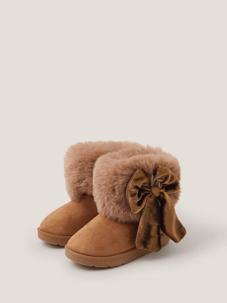 Monsoon Brown Baby Bow Faux Fur Boots - Image 3 of 3 Monsoon Brown Baby Bow Faux Fur Boots - Image 3 of 3