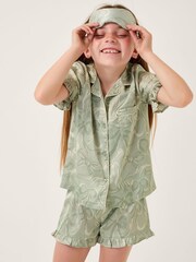 Monsoon Green Bow Print Pyjamas & Sleep Mask Set - Image 1 of 4