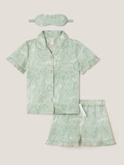 Monsoon Green Bow Print Pyjamas & Sleep Mask Set - Image 2 of 4