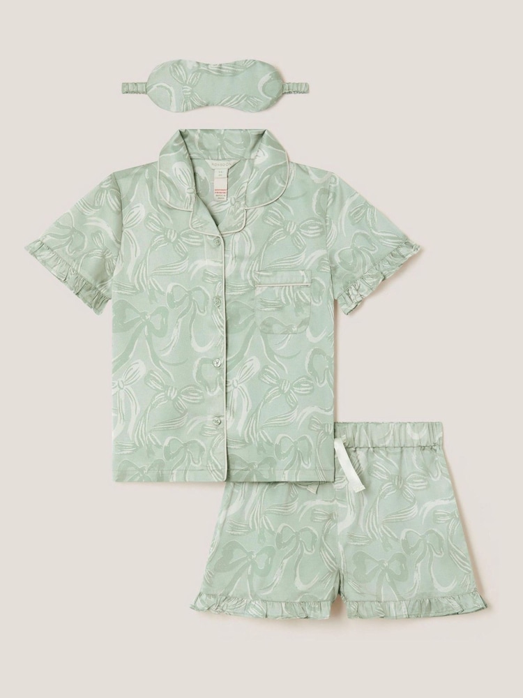 Monsoon Green Bow Print Pyjamas & Sleep Mask Set - Image 2 of 4