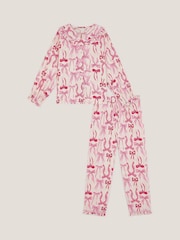 Monsoon Cream Bow Print Long Pyjamas Set - Image 2 of 4