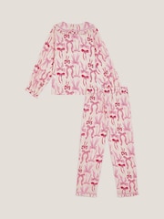 Monsoon Cream Bow Print Long Pyjamas Set - Image 3 of 4