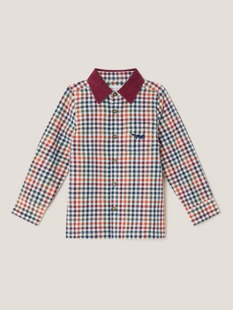 Monsoon Brown Corduroy Collar Gingham Shirt - Image 1 of 3
