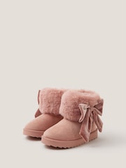 Monsoon Pink Bow Faux Fur Suedette Ankle Boots - Image 2 of 3