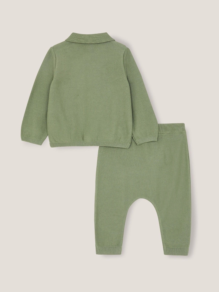 Monsoon Green Newborn Benny Bear Cable Knit Set - Image 2 of 3