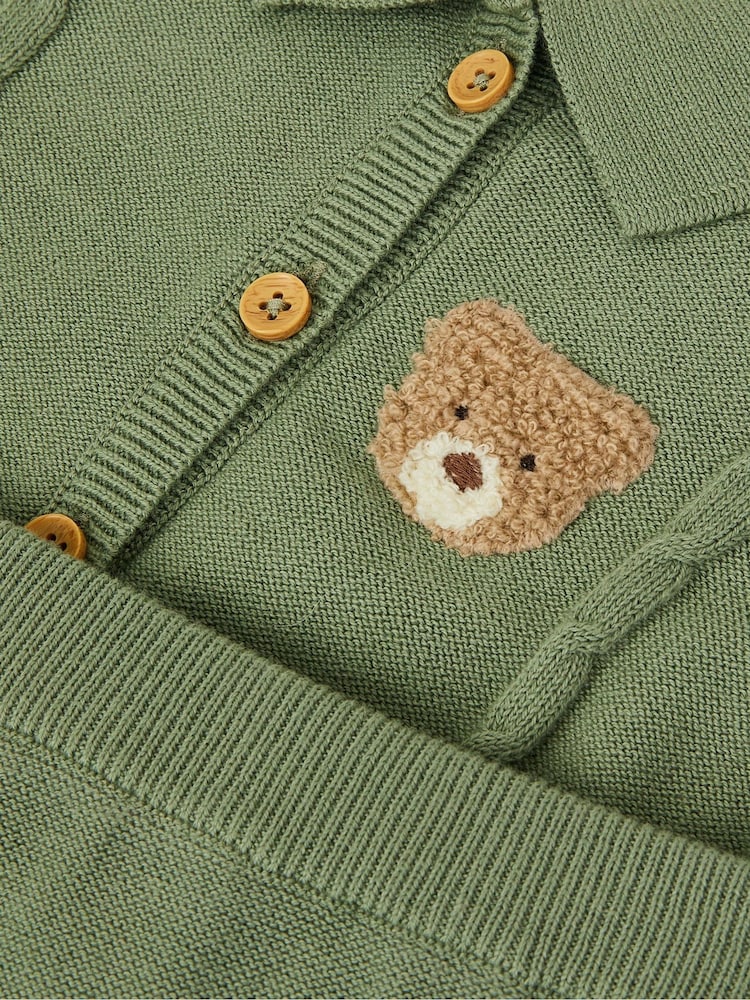 Monsoon Green Newborn Benny Bear Cable Knit Set - Image 3 of 3
