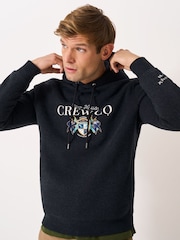 Crew Clothing Blue Embroidered Row House Graphic Hoodie - Image 1 of 5