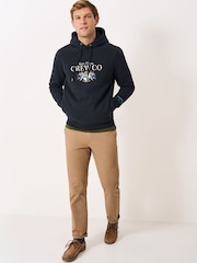 Crew Clothing Blue Embroidered Row House Graphic Hoodie - Image 3 of 5